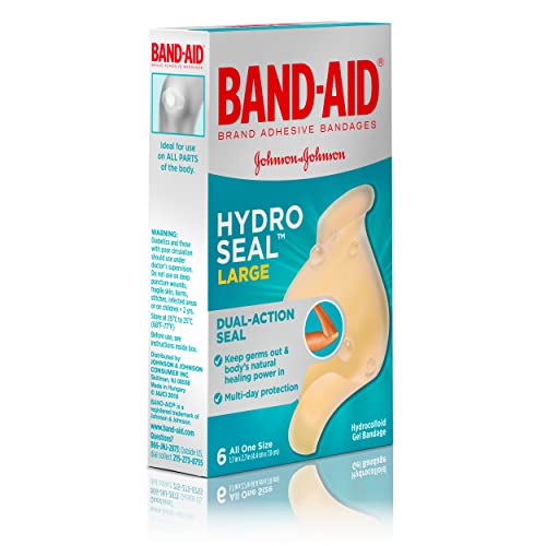 BAND-AID BRAND HYDRO SEAL ADHESIVE WATERPROOF BANDAGES, LARGE HYDROCOLLOID GEL BANDAGES FOR FIRST AID SUPPORT BETTER HEALING FOR MINOR BLISTERS, CUTS & SCRAPES, FSA/HSA ELIGIBLE, 6 CT