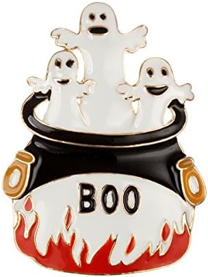 Gold Plate Brass Halloween Ghost in Pot Pin with Enamel