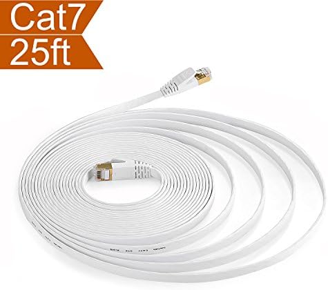 CelerCable Network Cable shielded(STP) Cat7 25ft with Snagless RJ45 Connectors - Flat Slim Ethernet Patch Cable - Internet Patch Computer Networking Cord, 25 Feet (White)