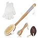 Dry Brushing Body Brush for Cellulite Lymphatic Body Brush Premium Natural Dry Skin Brush Set Detachable Long Bamboo Handle Exfoliating Brush Scrub Gloves Face Brush Pumice Stone Glowing Youthful Skin
