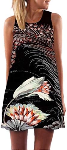 UONQD Summer Dresses for Women Vintage 3D Floral Bohe Tank Casual Short Mini Dress
