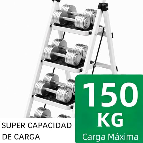 Unicame Escalera Plegable para Casa,Escalera Plegable 4 Peldaños,Diseño Antideslizante,Diseño de Cierre de Seguridad,Escalera Tubular,Escalera de Tijera,para Hogar Oficina Almacén-Negro (Blanco)