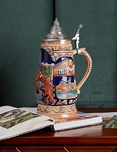 Chope à Bière Allemande En Céramique 0,8L - Style Oktoberfest - Cadeau Homme/père - Avec Couvercle étain