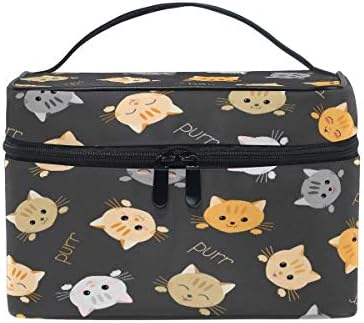 JOKEER Makeup Bag, Cute Animal Cat Portable Travel Case Large Print Cosmetic Bag Organizer Compartments for Girls Women Lady
