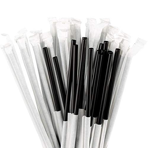 DuraHome Black Plastic Straws Individually Wrapped 1000 Pack 8 inch