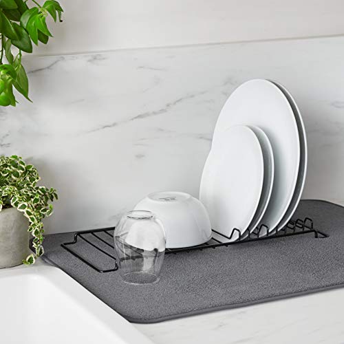 Amazon Basics Dish Drying Rack With 2 Mats (16" x 18") Charcoal