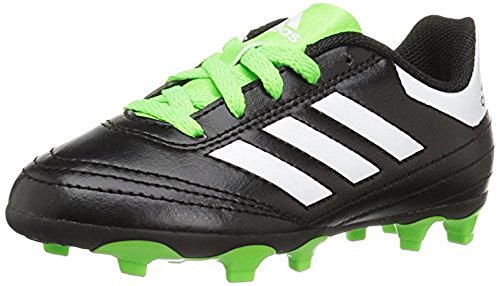 adidas Performance Kids' Goletto VI J Firm Ground Soccer Cleats, Black/White/Sgreen, 1.5 Medium US Little Kid