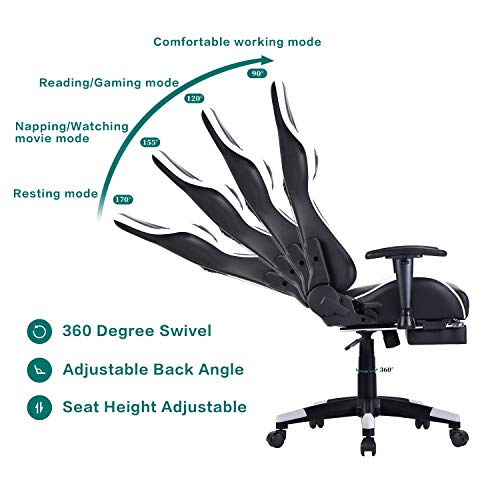 Sedia-Gaming-Ufficio-Computer-Sedie-da-Girevole-Ergonomica-Poltrona-di-inclinazione-Cuscino-Lombare-in-Pelle-PU-Bianco-2