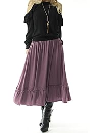 Women's Bohemian Style High Waist Shirring Ruffle Pocket Skirt