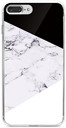 Obbii Case for iPhone 8/7/6/6S Plus Case (5.5 inch) Geometric Black White Marble Design Tempered Glass Back + Soft TPU Bumper Protective Durable Cover Case Compatible with iPhone 8/7/6S/6 Plus