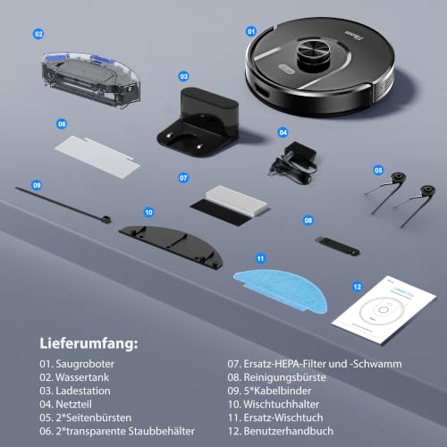 Tikom Robot Vacuum Cleaner with Mop Function, 6000Pa Vacuum Cleaner Robot with LiDAR Navigation, 150 Min Max, App Control, 14 No-Go Zones, Suction and Mop Robot for Pet Hair, Carpets and Hard Floors (L8000 Pro)