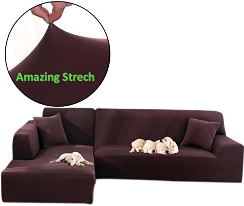 Taiyucover Stretch L-Shaped Sofa Slipcover;2PCS Sectional Sofa Cover; Furniture Protectors for Living Room L-Shape Couch (Coffee, L-Shaped(2 Seater+2 Seater))