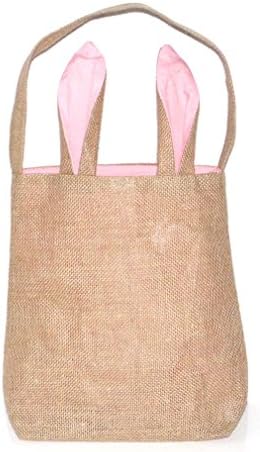 Mordoa Easter Gift Bag Dual Layer Bunny Ears Design Jute Cloth Bag for Party (Pink) A04