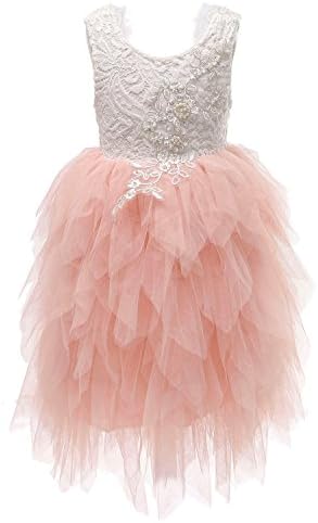 Flower Girl Beaded Peony Lace Tiered Tutu Tulle Party Dress Girls Maxi Dresses