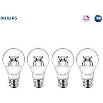 Philips LED Dimmable A19 Soft White Light Bulb with Warm Glow Effect: 480-Lumen, 2700-2200-Kelvin, 6-Watt (40-Watt Equivalent), E26 Base, Clear, 4-Pack (Old Generation)