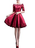 Fanhao Women's Off the Shoulders Lace Sleeves Short Evening Gown Cocktail Dress