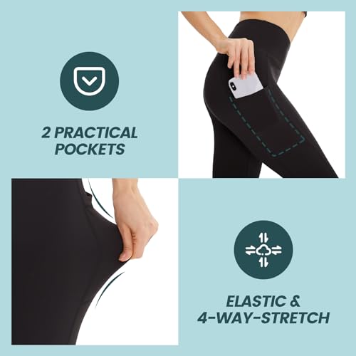 AMIYOYO 3 Pack Leggings for Women with Pockets High Waist Gym Leggings Black Tummy Control Stretchy Yoga Pants Trousers Workout Sports Fitness Running