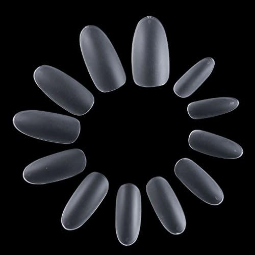 PINPAI 288pcs Ultrathin False Nail Tips, Frosted Soft Fake Nails Short Ellipse Natural Full Cover Tips 12 sets, Transparent Round Shape Artificial Acrylic Nail Tips
