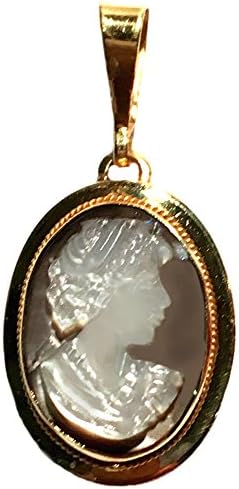 Cameo Pendant Mother of Pearl Solid 18k Yellow Gold Frame Master Carved, Italian