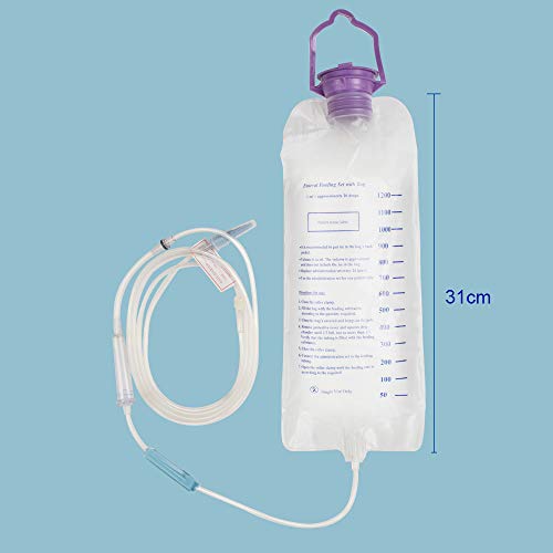 Denshine Disposable Enteral Nutrition Bag Feeding Bag, 1200ml Enteral Delivery Gravity/Pump Feeding Bag Set, Detachable Connector