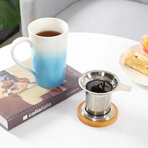 TEANAGOO M066-C Tea Mug with Infuser and Lid, 18 OZ, Turquoise, Travel Teaware with Filter Clover, Tea Cup Steeper Maker, Brewing Strainer for Loose Leaf Tea,Diffuser mug set for Lover Gift ceramic - Thumbnail 4