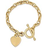 Gem And Harmony 14K Yellow Gold Toggle Heart Tag Charm Link Bracelet