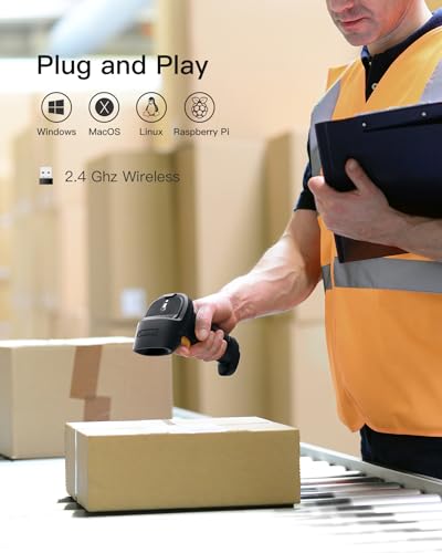 Inateck 2.4GHz Wireless Laser Barcode Scanner, 35m Radius, Automatic and Accurate Scan, 180 Days Standby Time, BCST-60-BK