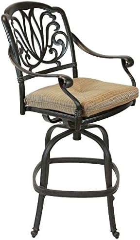 Elizabeth Outdoor Patio Barstool Counter Height 26" Cast Aluminum Dark Bronze Set of 4, Walnut Cushions
