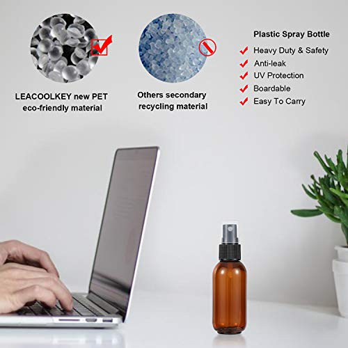 Empty Amber Plastic Spray Bottle for Water Essential Oils Perfumes with Fine Mist Nozzle&Dust Cap,Free 1 Dropper 1 Funnel 4 Sprinkler and 4 Sticker,Easy to Carry,2 PCS 1.7oz/50ml+2 PCS 3.4oz/100ml
