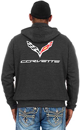 JH DESIGN GROUP Men's Chevy Corvette C 7 Collage Charcoal Gray Full Zip Up Hoodie (Medium, CLG7-charcoal Gray)