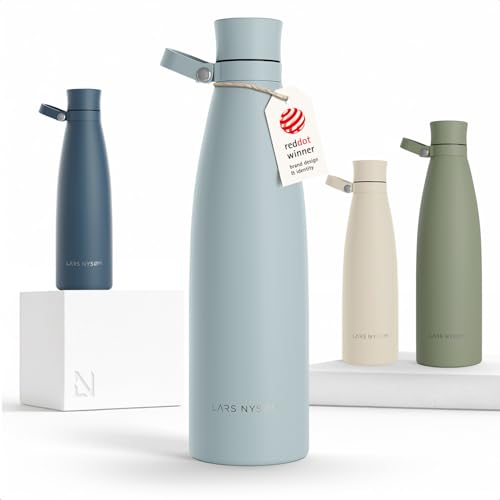 LARS NYSØM Trinkflasche Edelstahl 1000ml | Isolierflasche 1 Liter | Auslaufsichere Wasserflasche für Sport, Fahrrad, Hund (Sky Blue, 1000ml)