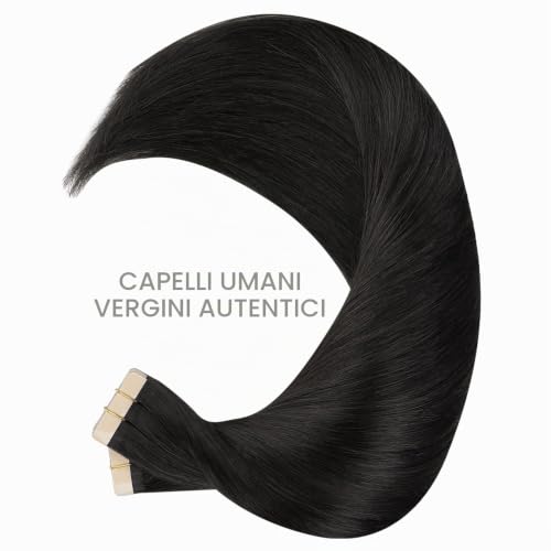 WENNALIFE 40 Pieces 50 cm 100 g Natural Black Double Sided Human Hair Extensions Straight Remy Tape in Hair Extensions Silky Hair