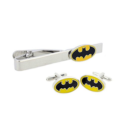 DC Comics Batman Logo Movie Mens/Boys Tie Bar/Clip and Cufflink Gift Set with Gift Box