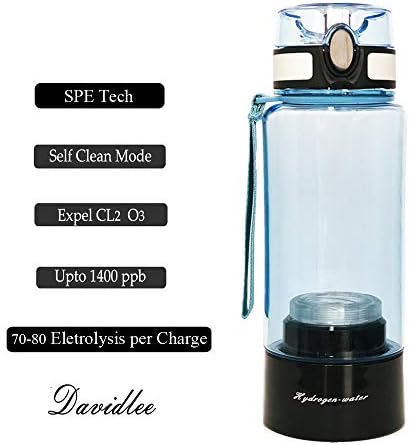 Davidlee Portable Hydrogen-Rich Generator Water Bottle SPE Technology Ionizer Mode 3 mins Self- cleaning Function High Concentration Discharge Ozone and Chlorine - 380ml F6