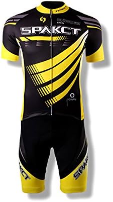 SPAKCT Men's Short Sleeve Quick-Dry and Breathable Cycling Jersey and 3D Silicone Padded Shorts Set For Bike (XL)