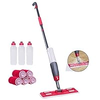 Spray Mop Kit with 5 Microfiber Pads & 3 Refillable Bottles, Trigger for Easy Spraying, 360° Swivel Head, Easy to Change Pad, Microfiber Mop with Integrated Sprayer Safe for All Hard Floor Cleaning