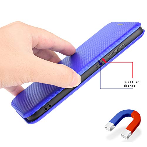 COWEN per Samsung Galaxy S20 Fe 5G Flip Cover,Trama in Fibra di Carbonio Rilievo Cover con Slot per Schede,Stand,Magnetica Custodia per Samsung Galaxy S20 Fe 5G-Blu