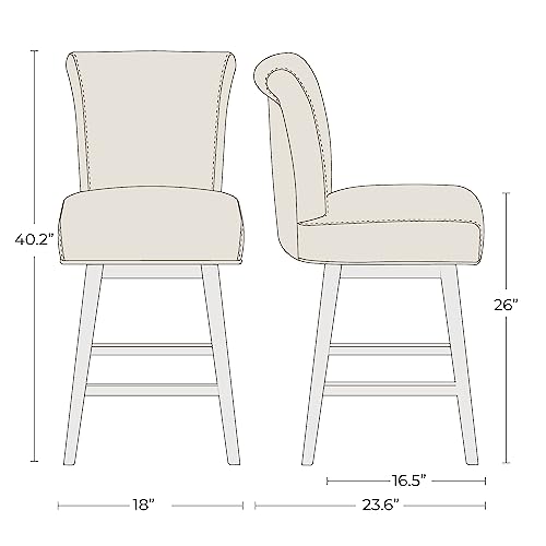 CHITA 26 Inch Counter Height Swivel Bar Stools Set of 2, FSC Certified Modern Upholstered Faux Leather Swivel Barstool Chair with Back, Blue