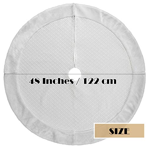 EDLDECCO Christmas Tree Skirt 48 Inches White Rhombus Texture with Faux Fur Border Double Layers Handicraft Xmas Decoration Holiday Ornaments