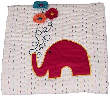 Baby Quilt 100% Cotton Elephant Patch Work - Reversible 40 x 40 Inches, Color- WHITE AND PINK
