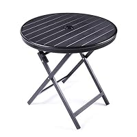 JIWU Large Outdoor Patio Portable Bistro Table, Round Folding Dining Table Aluminium Alloy & PE Wood- Dia.28.3" x H27.6