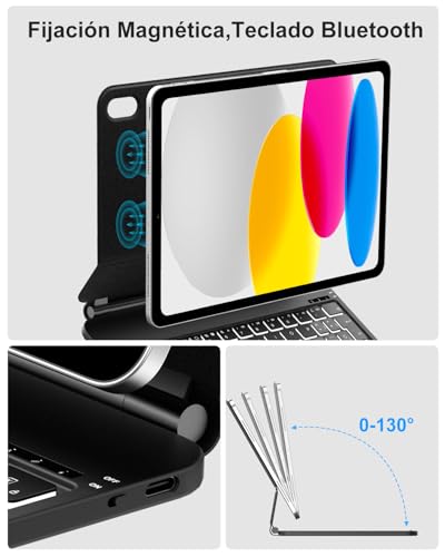 Tiiomioon Funda Teclado para iPad 10ª Gen 2022/ iPad 11 Gen A16 2025, Magic Keyboard per Pad 11 Generación A16, Español Ñ Touchpad Bluetooth Retroiluminado Teclado para Pad 10.9'' 2022 -, Negro