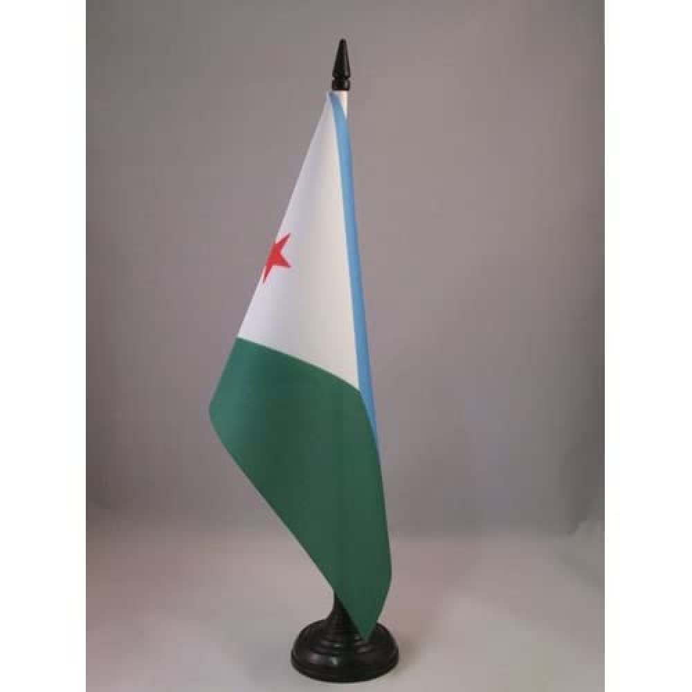 AZ FLAG Djibouti Table Flag 5'' x 8'' - Djiboutian Office Decoration 100% Polyester 21 x 14 cm - Mini Desk Flag with Pole and Black Plastic Base — image 1