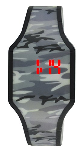 Moulin Boys LED Touch Activated Gray Camouflage Silicone Watch with Stainless Steel Back #03088.76903