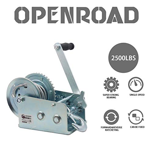 OPENROAD 2500LB Boat Trailer Winch32FT Steel Cable, Heavy Duty Hand Winch with 2Way Ratchet 4