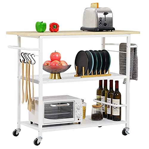 Hasuit 3 Tier Kitchen Island Cart on Wheels, Rolling Kitchen Island