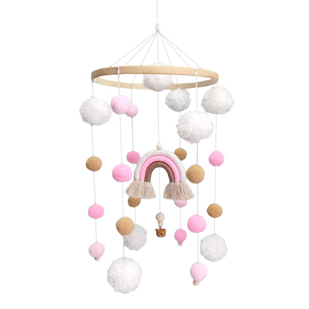 LICHENGTAI Baby Wind Chime Crib with Felt Balls, 3D Rainbow Doll Mobile, Bed Hanging Game Mobile, Photography Props, Decoration Gifts for Nursery, White