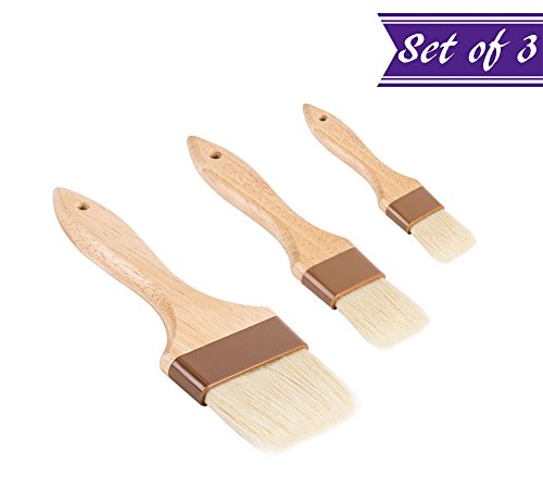 3-Piece Pastry Brush Set, 1-Inch, 2-Inch, 3-Inch Width Natural Boar Bristle Pastry Brushes, Lacquered Hardwood Basting Brushes, Cooking / Baking Brushes - Thumbnail 6