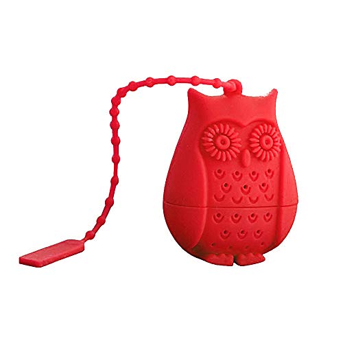 Wewin Tea Strainer Owl Shape Silicone Loose Leaf Tea Infuser Silica Gel Filtration Filter Diffuser Fun Tea Accessories (Red)