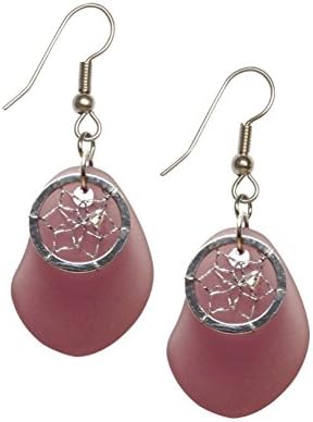 Monague Native Crafts Dream Catcher Amethyst Sea Glass Freeform Earrings